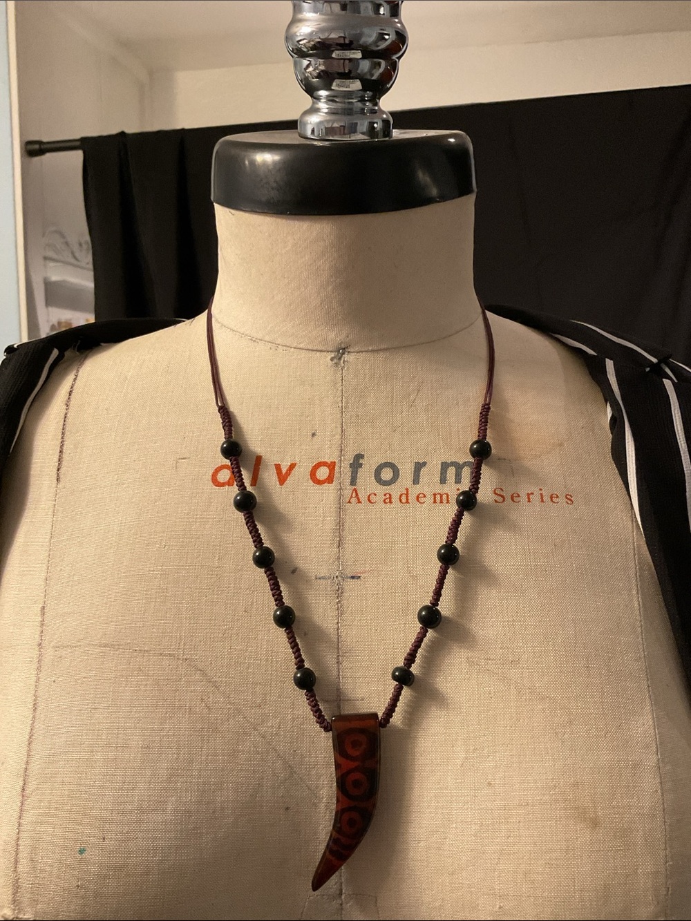 Handmade Tribal Horn Pendant Necklace in Brown and Black